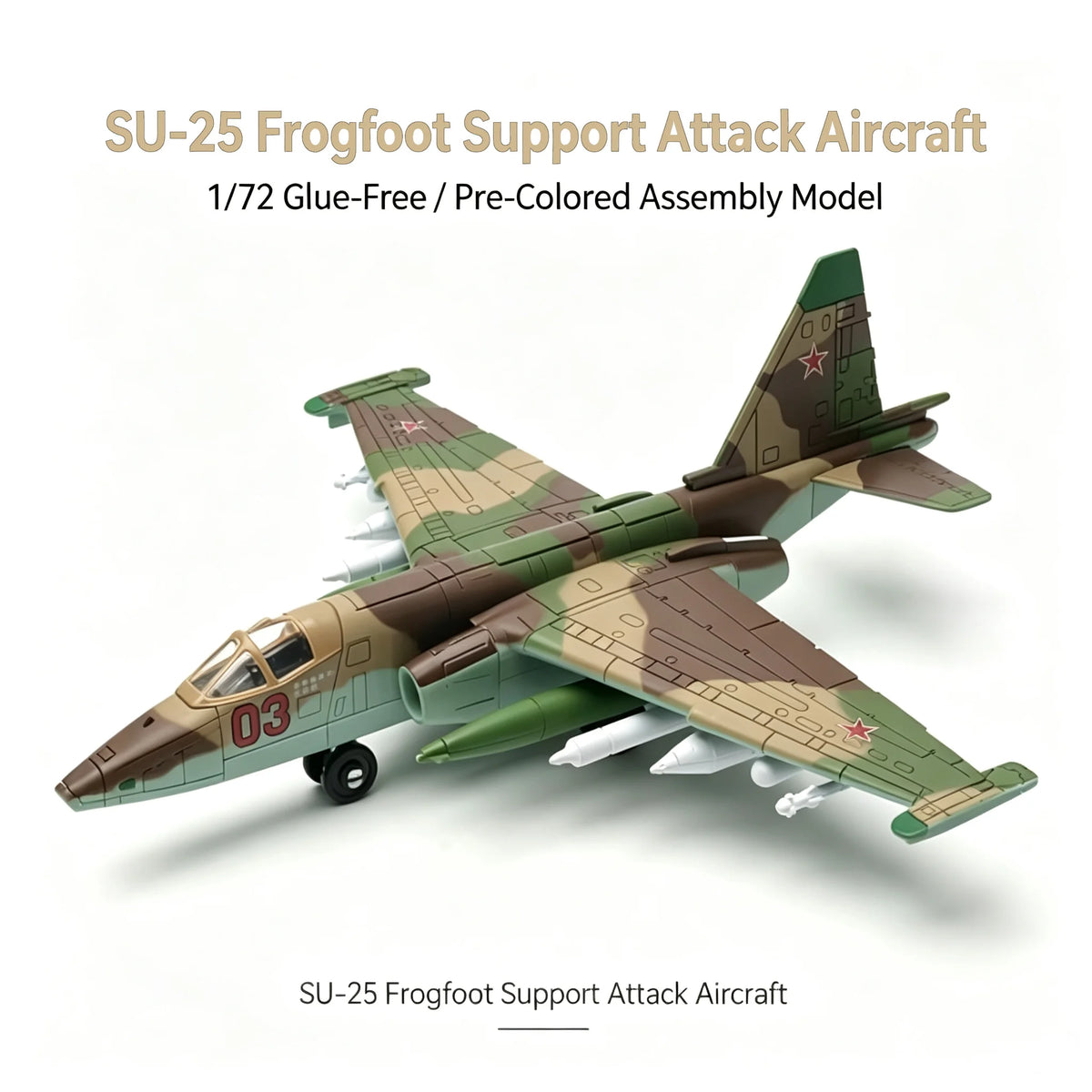 SU‑25 Frogfoot Support Attack Jet Model, Glue‑Free Freely Assembly Military Aircraft, Hobby Collectible Display Toy Gift