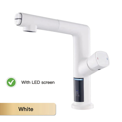AITANA Luxury Black Bathroom Faucet LED Digital Display Design Simple Single Handle Hot and Cold Water Pullout Basin Mixer