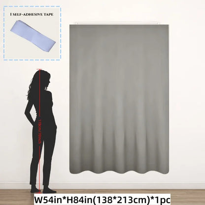 1 PCS of 100% Blackout Curtain, Non Perforated Magic Tape Self-Adhesive Curtain, Heat-Insulating Blackout Bedroom Curtain