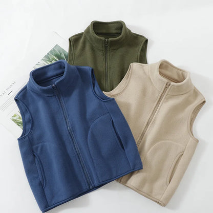 Autumn Kid Vest Winter Warm Fleece Sleeveless Jacket For Boys Girls Casual Versatile Teenage Children Outerwear