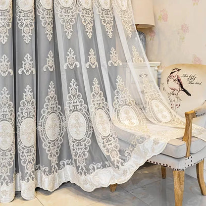 1pc Double Layer Multicolor Blackout Curtain, European Palace Embroidered Sheer + Blind Set, Easy Install for Living Room Bedroo