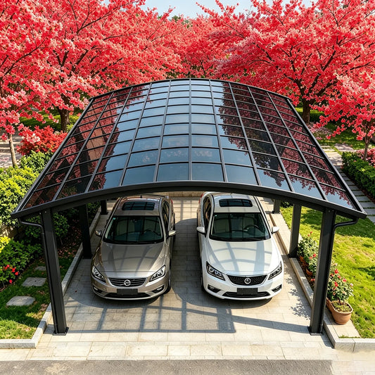 Stable Aluminum Carport Garage Shelter,Multi-Scenario Outdoor Structures & Shade,Shatterproof Roof Panels for Vehicle Protection