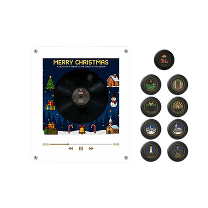 Christmas NFC Magnetic Vinyl Record Player with 9 Replaceable Discs LED Ambient Light Touch-Play Music Box Home Fridge Ornament