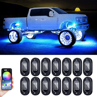 RGB LED Rock Lights 4/6/8/10/12/14 Pods APP Control Music Neon Car Underglow Chassis Light for Offroad Truck SUV Rock Lights