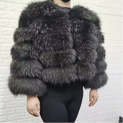 MAOMAOKONG Super Hot Winter Women Luxury Thick Real Raccoon Fur Coat Natural Fox Fur Jacket Plus Size Furry Jackets Female Vest