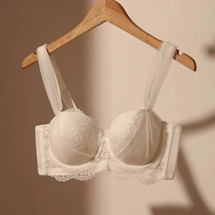 French Lace Bra for Women Big Chest Appears Small Push-up Bra Breast Collection Top Up Anti Sagging Large Size Lingerie GT8907