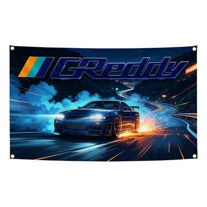 60x90cm 90x150cm 120x180cm GReddys JDM Racing Flag Tapestry Banner Japanese Auto Modify Garage Wall Hanging Flag Decor