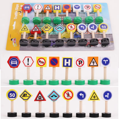 Wooden Children's City Traffic Road Signs Signboards Safety Awareness Scene Building Blocks Early Education Educational Toys
