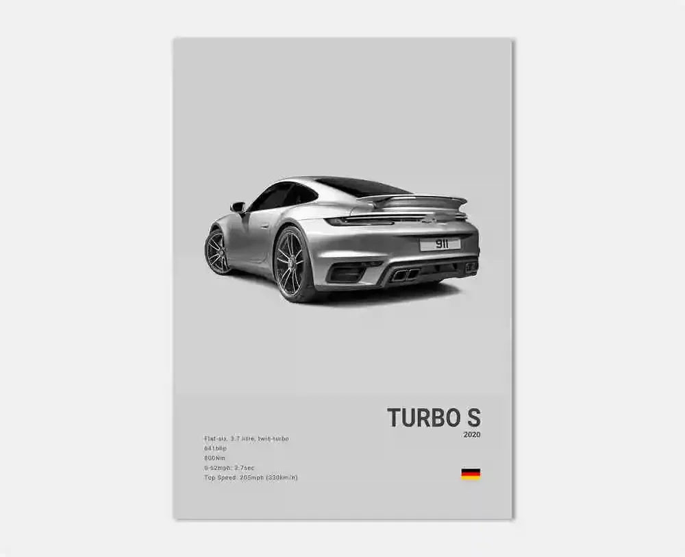 Pop Black and White Germany Luxury Super Sport Car Poster Aesthetic 911 GT3 RS Turbo Canvas Print for Wall Art Garage Room Decor