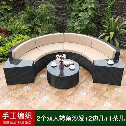 Outdoor round rattan sofa combination garden courtyard semi-circular rattan chair sofa outdoor hotel curved living room sofa