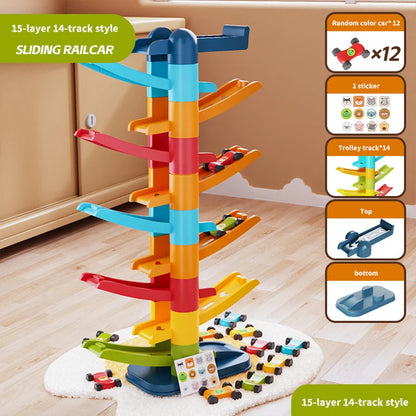 Cartoon Puzzle Children'S Gliding Track Car Mini Car Inertia Girl Baby 3-Year-Old Boy Toy Multi Layer Cartoon Puzzle Slide Car