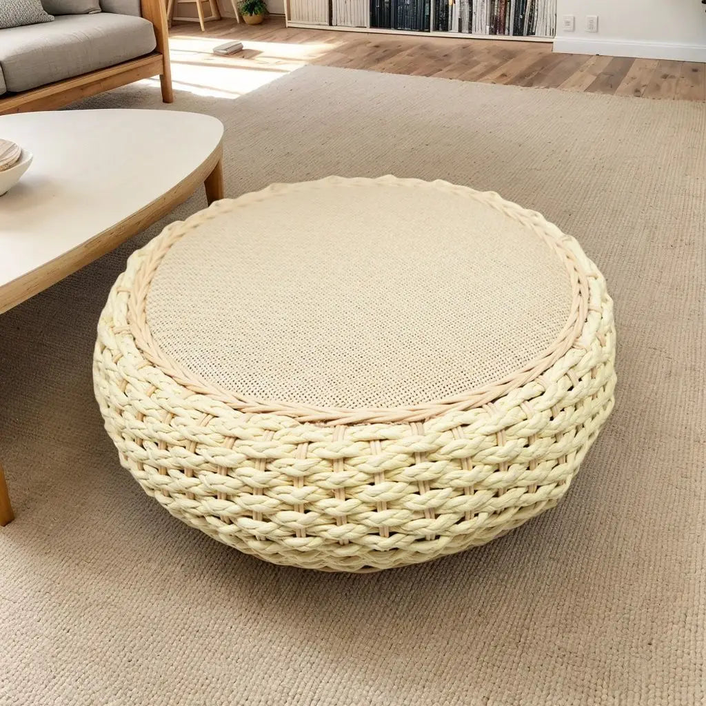 Rattan Low Stool Living Room Household Round Stool Aquatic Grass Rattan Creative Sofa Leisure Balcony Bay Window Seat Pier