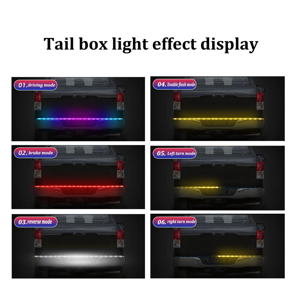 Dynamic Colorful 12V 24V RGB Pickup Turn Signal Rear Light Truck Container Cargo Jeep RV SUV Brake Light Strip LED Tail Light