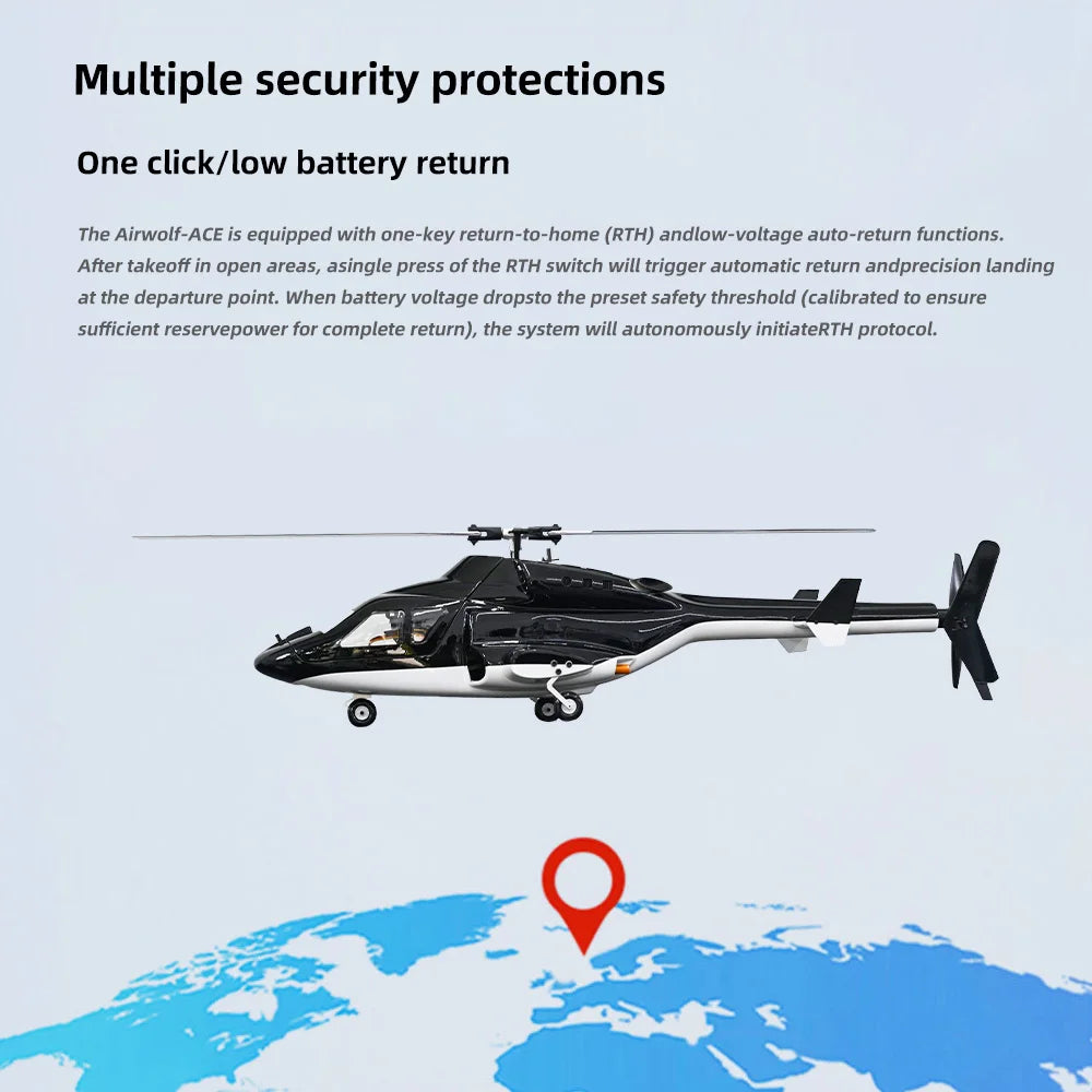 FLY WING Airwolf RC Helicopter Retractable landing gear LED light ACE Flight Control GPS 470 FLY WING Airwolf Scale Helicopter