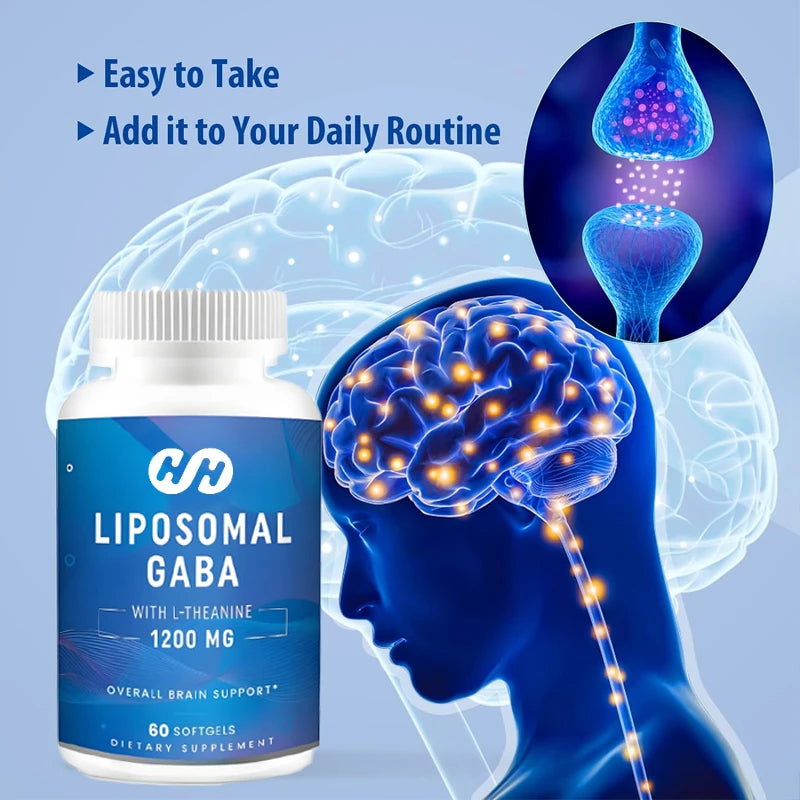 GABA Contains High Concentration Theanine Supplement 1200mg High Bioavailability Liposome Adult 60 Capsules