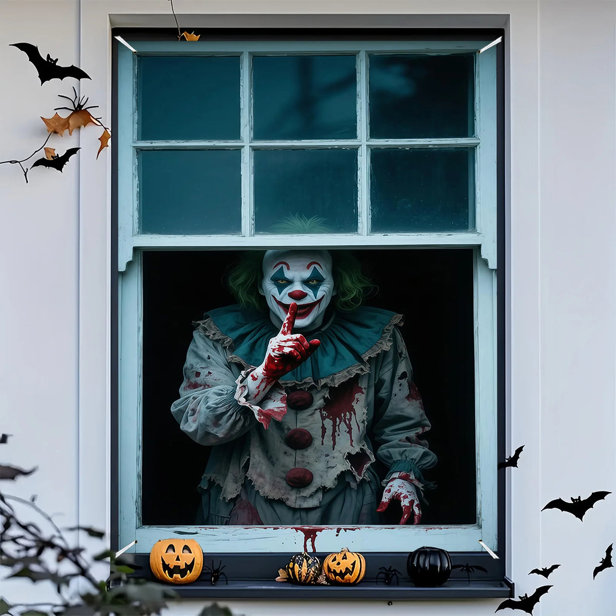 2D flat banner 1pc Halloween party banner - Horror Carnival Clown and Blood Design, Polyester Hanging Decoration