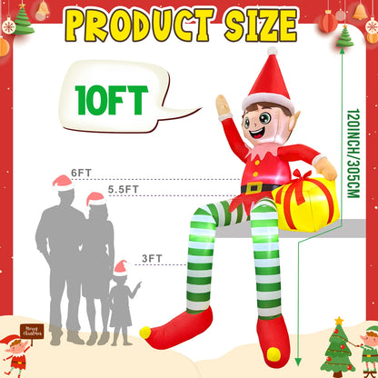 10FT Inflatable Christmas Decorations Red Sitting Elf Outdoor Yard Decorations Christmas Festival Inflatable Ornaments