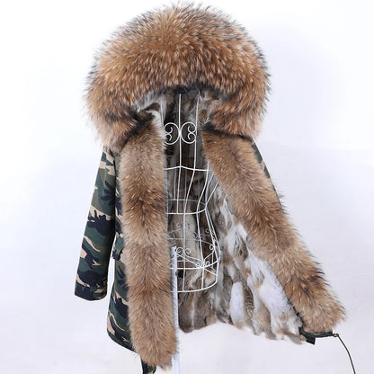 2026 Maomaokong Women's Winter Coats Rabbit Lining Jacket Natural Real Raccoon Fur Collar Parka Fox Fur Long Female Clothing