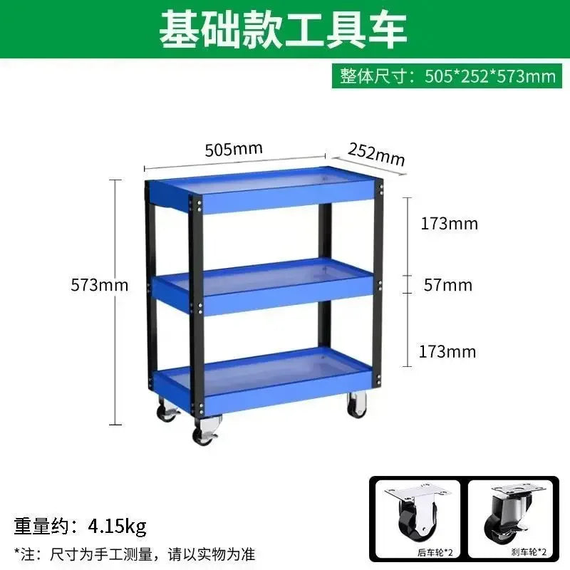 Auto Repair 3-Layer Tool Cart with Drawers Multi-Function Workshop Portable Mobile Parts Storage Cart
