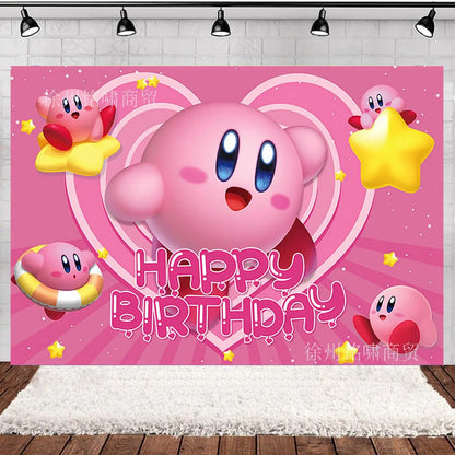 Hot kawaii Star Kirby Birthday Party cutlery plate Disposable Banner Cake Topper Hanging Flag Kirby‌ Balloon Birthday Decoration