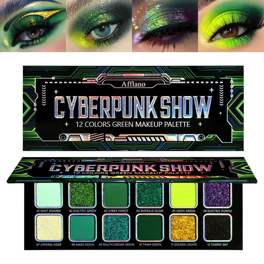 Multichrome Green Eyeshadow Palette, Color-Shifting Green Glitter Eyeshadow Pallet, Matte Chrome Eye Shadow Dark Forest green Ma