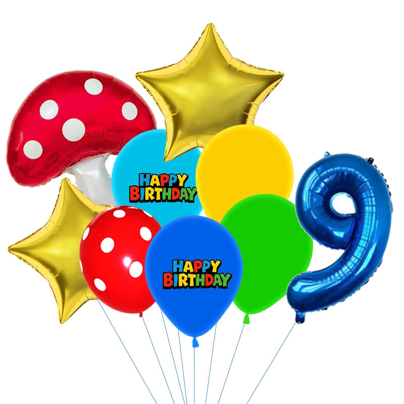 Red Blue Green Yellow Mushroom Star Balloons for Cartoon Video Game Super Bros Balloon Birthday Inspired Party Decoration