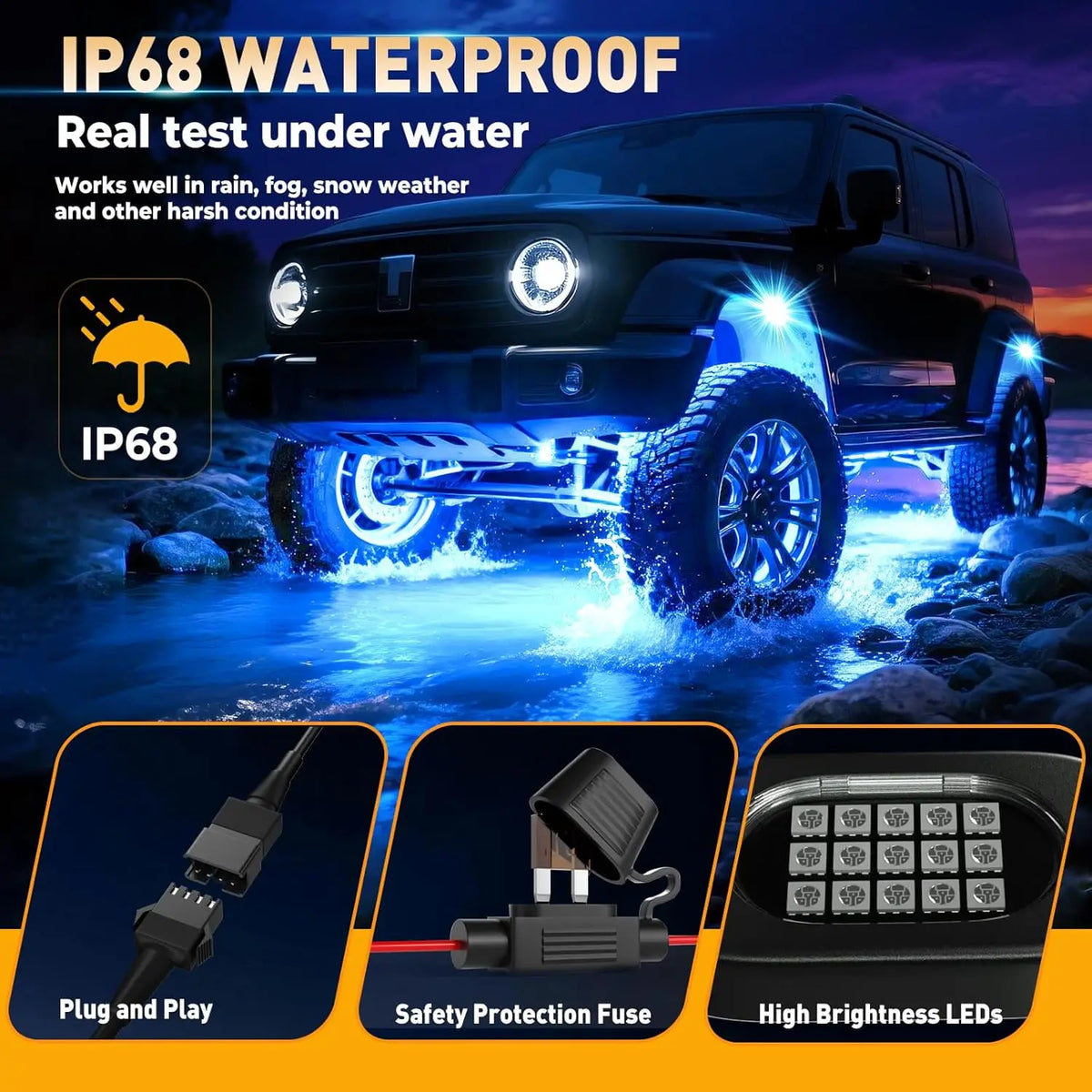 RGB LED Rock Lights 4/6/8/10/12/14 Pods APP Control Music Neon Car Underglow Chassis Light for Offroad Truck SUV Rock Lights