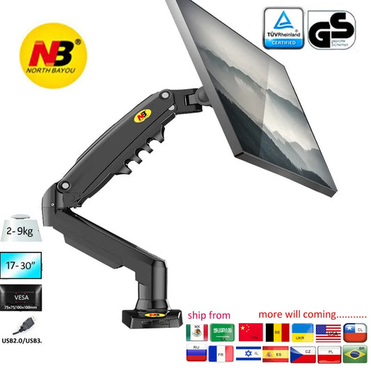 NB NEW F80 17-30' 2-9kg Dual Arm Air Press Gas Spring VESA 100x100 Monitor Desk Mount Stand Clamp Grommet Base PC Desk Holder