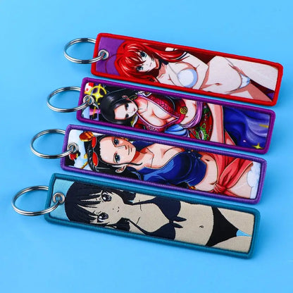 Cool Man Embroidery Key Fobs Keychains for Women Anime Key Tags Keyring Accessories Toys Gift