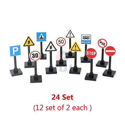 City Traffic Lamp Signpost Railway Barrier Building Blocks MOC Street View Accessories Bricks Speed Limit Indicator Warning Toys