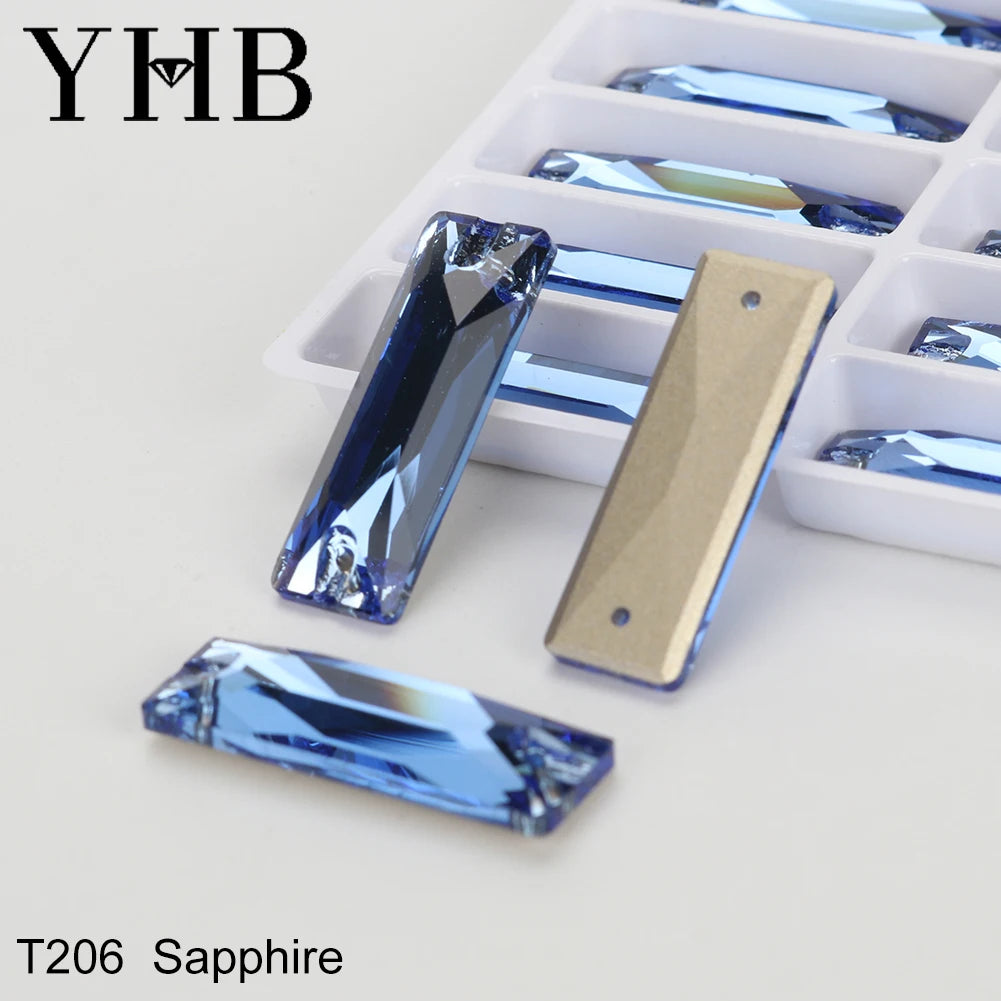 YHB Top Quality Cosmic Baguetee Glass Crystal AB Moonlight Sewing Stones Flatback Sew on Rhinestones For Garment Clothes Bags