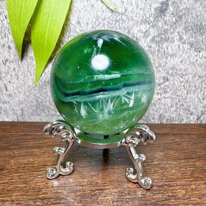 Natural Blue Snowflake Feather Fluorite Spheres Stone Healing Crystal Reiki Energy Home Scene Decorations Gifts+Stand