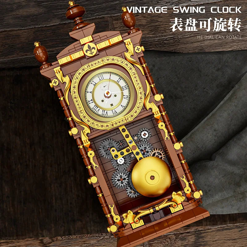 Swinging Retro Mechanical Pendulum Clock Building Blocks - 751 Pcs 3D Model Kit for Adults, Unique Home Decor Gift Idea