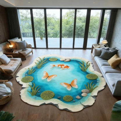 Koi Fish Pattern Bedroom Decor Round Carpet Anti-slip Carpets for Living Room Fluffy Soft Lounge Floor Mat Thick Plush Study Rug