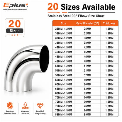 1PCS Universal Stainless Steel 90 Degree Elbow Pipe Polished Weld‑On Pipe Fitting Bend Tube for Car Exhaust Muffler Replacement