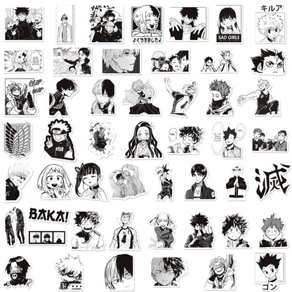 10/30/50/100PCS Mix Black White Anime Stickers Decoration Suitcase Scrapbooking Laptop Phone Stationery Cool Manga Sticker Toys