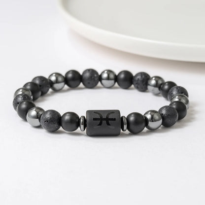 New Arrival 12 Zodiac Energy Bracelet Natural Volcanic Stone Black Retro Handmade Couple Beaded Jewelry