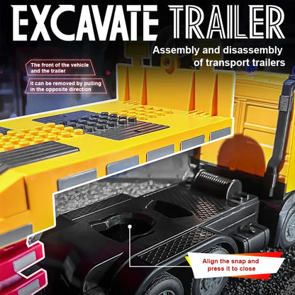 1/12 Rc Flat Truck with Excavator 11Ch Alloy Engineer Vehicle 2.4G Remote Control Car Radio Controlled Trailer Toys for Boy