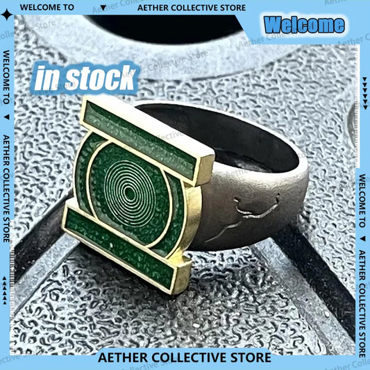 In Stock Green Lantern John Stewart Ring Cosplay Movie Merchandise Metal Finger Ring Men Fashion Accessories Halloween Gift