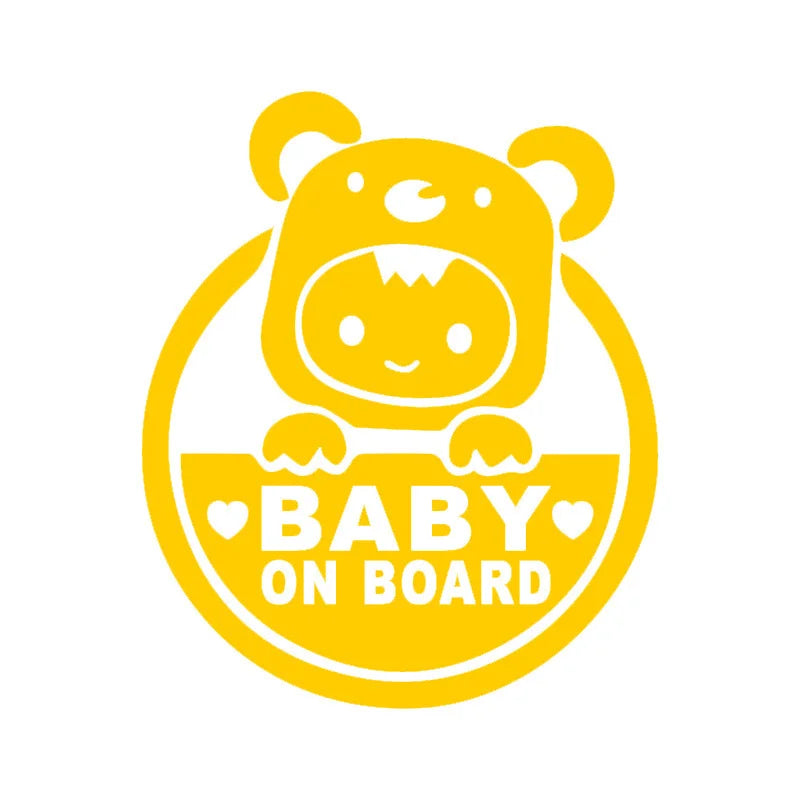 Baby On Board" Reflective Car & Motorcycle Decal - Durable Pvc, Cartoon Safety Warning Sticker For Windows