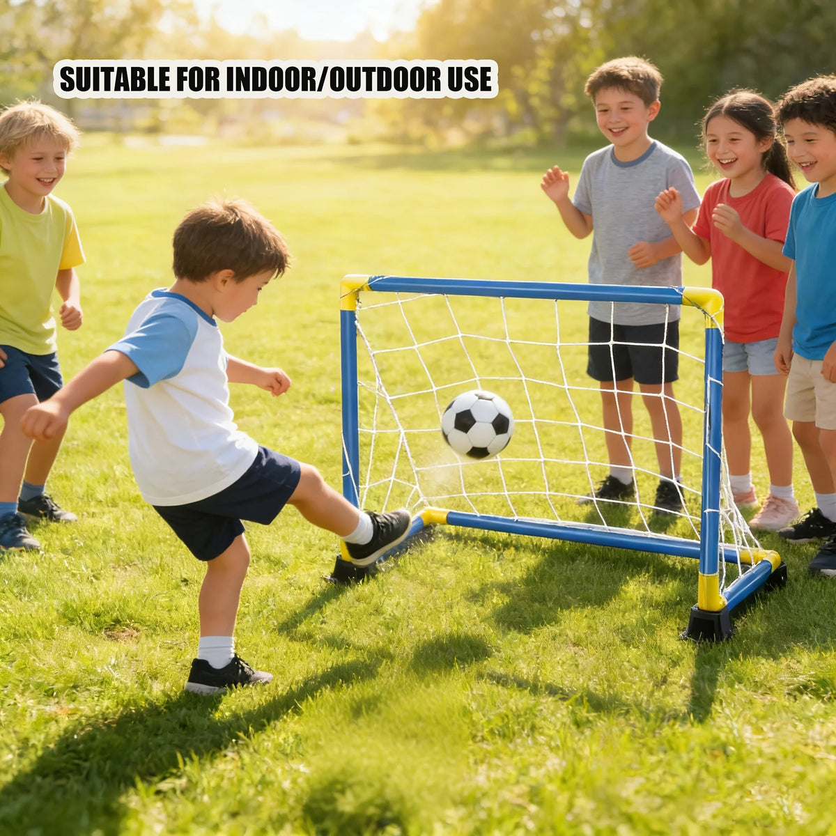 2PC Soccer Goal Set with Inflatable Ball Portable PVC Net 17.32×12.2in Detachable Indoor Outdoor Sports Toy Perfect Gift.