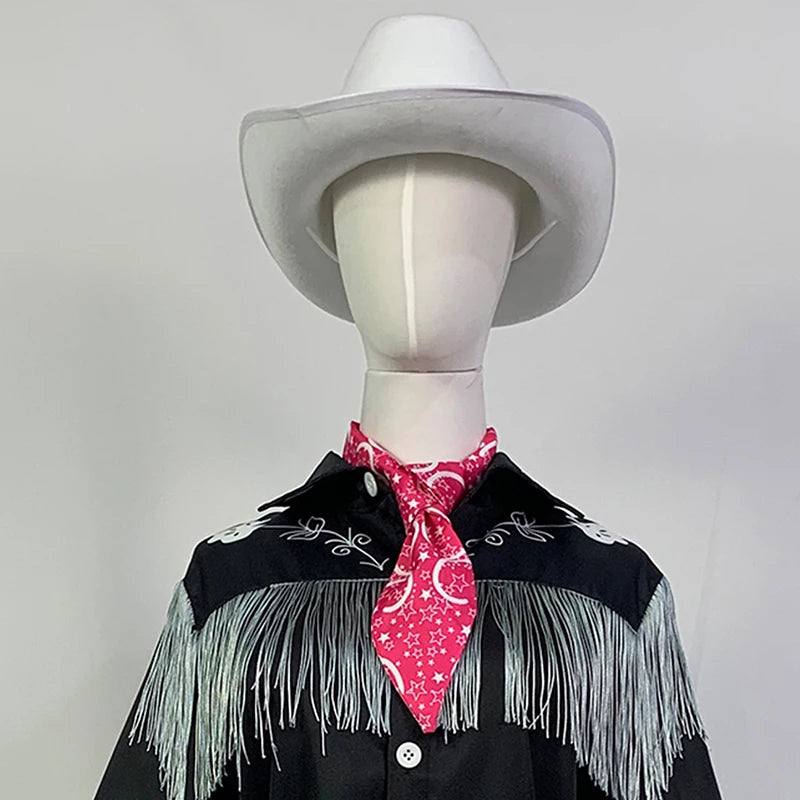 KEN Cosplay Costume with Hat Cowboy With Scarf Western Long Sleeve Fringe Shirt Halloween Cosplay For Mens B