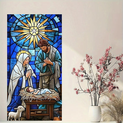 180x90cm Christmas Nativity Scene Door Banner Home Religious Wall Decoration Christmas Indoor Outdoor Hanging Decorations