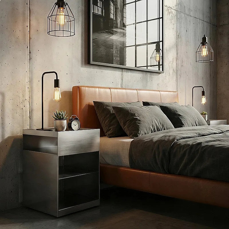 Bauhaus Minimalist Iron Side Table Movable Metal Corner Stand Compact Nightstand for Living Room