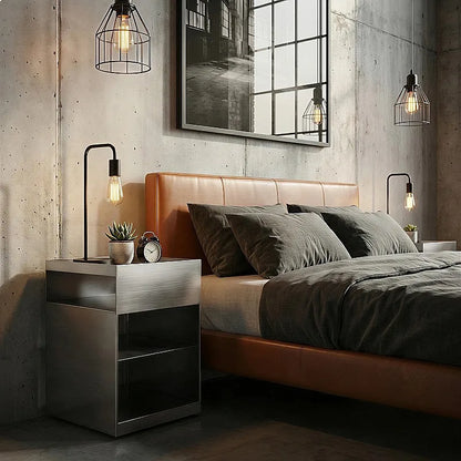 Bauhaus Minimalist Iron Side Table Movable Metal Corner Stand Compact Nightstand for Living Room