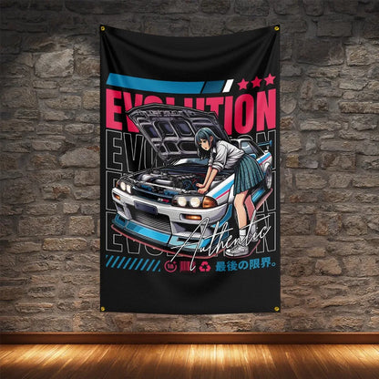 JDM Racing Modified Car Culture Flag Polyester Digital Printing Cars Banner For Decoration