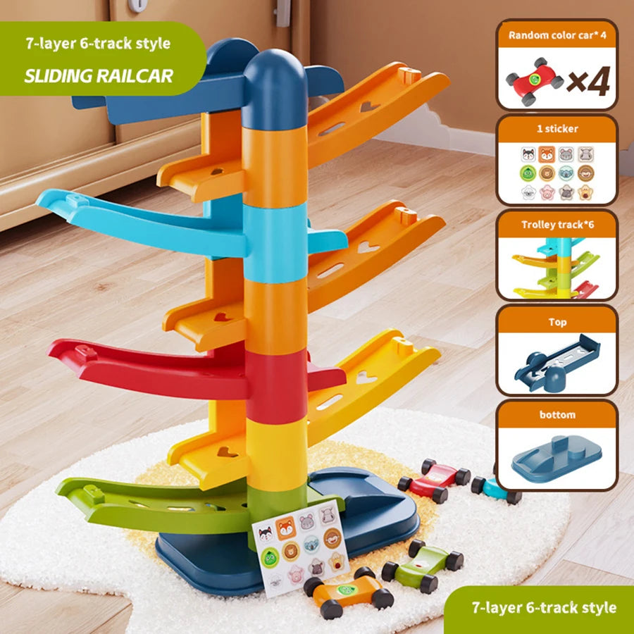 Cartoon Puzzle Children'S Gliding Track Car Mini Car Inertia Girl Baby 3-Year-Old Boy Toy Multi Layer Cartoon Puzzle Slide Car
