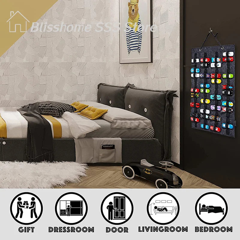 【S】Hanging Organizer For Wall Mount Display Case Large Capacity Storage Box Bags Hold Up Toy Matchbox Cars Kids