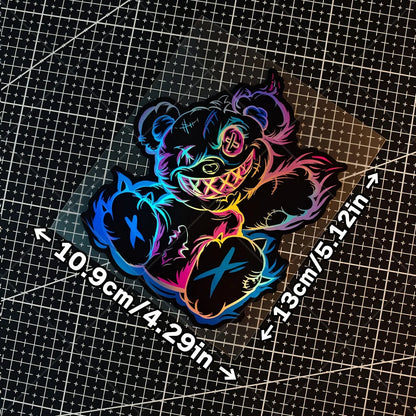 1PC Holographic Scary Bear Waterproof Vinyl Sticker For Car Motorcycle Helmet Laptop Decor Decal