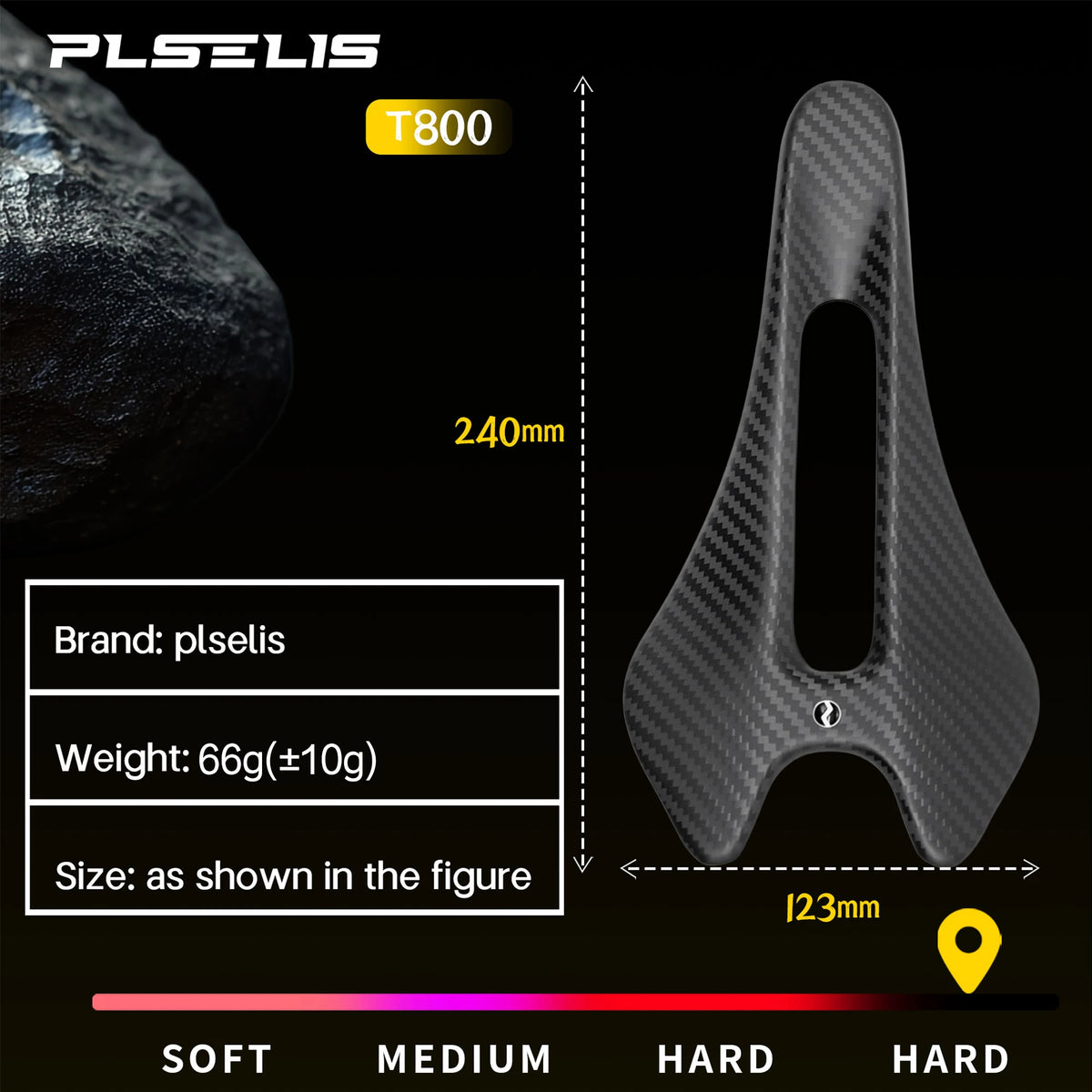 Plselis Full Carbon Saddle Light Road Bike Cushion Weight 66g/90g/100g Waterproof and Wear-Resistant Ergonomic Design